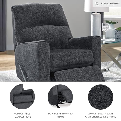 Image of Signature Design by Ashley Manual Rocker Recliner Chair, Slate Gray | 100% polyester chenille fabric, Track arms, Foam cushions, Spot clean, Manual recline, Altari Series