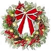 Nt nieting 20 inch christmas wreath with lights for front door pre lit wreaths with bow berries pinecones battery operated 8 lighting modes timer for kitchen wall fireplace indoor outdoor xmas decor  urban country home decor
