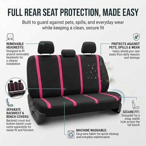 Image of FH Group Car Seat Covers Full Set Cloth - Universal Fit Washable Automotive Seat Covers, Low Back Front Seat Covers, Solid Back Seat Cover for SUV, Sedan and Van Pink