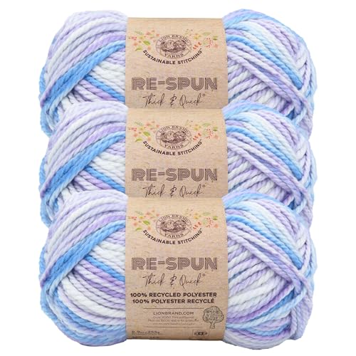 Image of Lion Brand Yarn, Re-Spun Thick & Quick Yarn, Hyacinth, Multicolor, 3 Pack