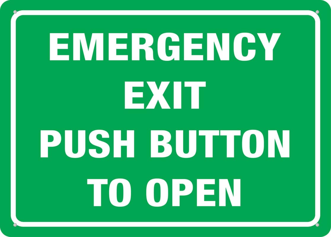 Emergency Exit Push Button To Open Aluminum Metal Sign 8"x12" Rust-Free UV Printed 4 Pre-Drilled Holes Durable Weatherproof For Business Use
