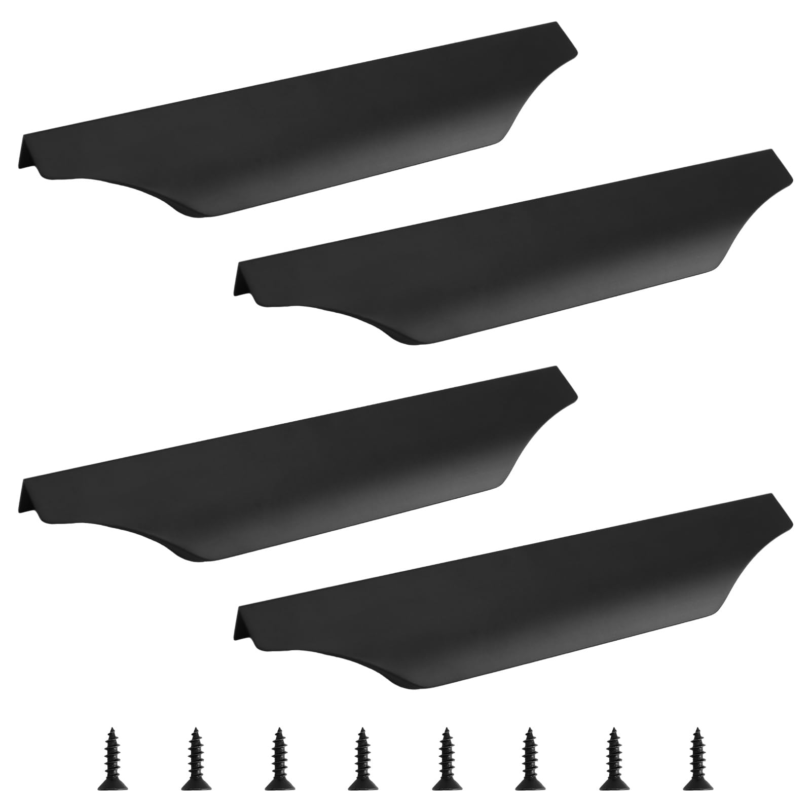 Morobor Black 4Pcs Finger Edge Pull Handle Finger Pulls Aluminum Concealed Handle 200Mm Matte Furniture Drawer Handles For Home Kitchen Door Drawer Cabinet With Screws