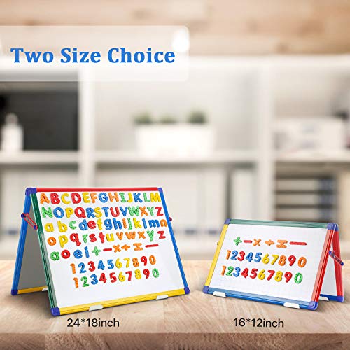 Double Sided Tabletop Whiteboard Easel Magnetic Desktop White Board Standing Foldable Dry Erase Board With 82Pcs Foam Magnets,24X18Inch #TOP7