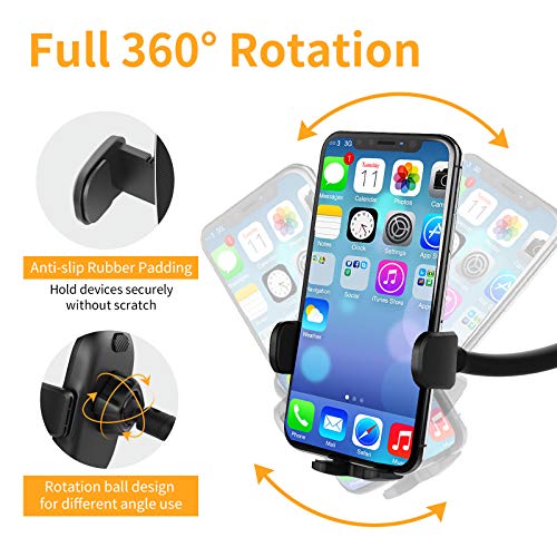 Windshield Phone Holder for Car, Upgraded Gooseneck Car Truck Phone Holder Mount with Strong Suction Cup, Dashboard Window Dash Mobile Phone Mount, Compatible with iPhone, Samsung, LG and More