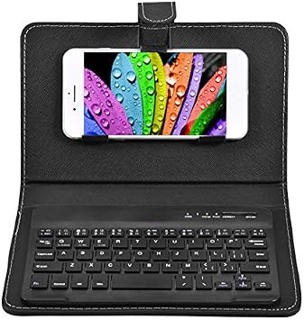 Portable Bluetooth Keyboard with Leather Case, Universal Keyboard with Detachable Flip Case and Stand, Cover with for 4.5-6.8 iOS,for Android/for Smart Phones Black