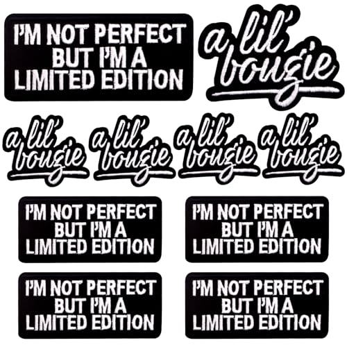 10pcs I'm Not Perfect But I'm A Limited Edition Letter Embroidered Patches A Lil' Bougie Iron/Sew on Patch Funny Alphabet Appliques for DIY Clothes Hat Jacket Jeans Backpack Crafts