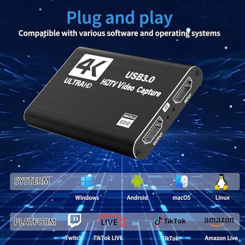 Captura de video HDMI USB 3.0 1080P 60FPS para transmisión de PS5 Xbox Switch y PC 4
