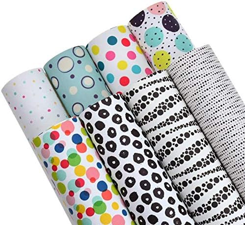 8 Pieces 8x12 Inch(21x30cm) Dots Pattern Printed Faux Leather Fabric Sheets Cotton Back for Leather Bows and Earrings Making, Each Sheet Per Pattern, in Total 8 Sheets