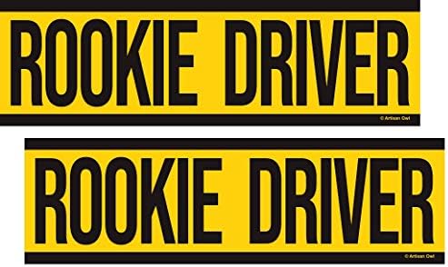Artisan Owl Rookie Driver - New Driver Safety Funny Magnetic Auto Bumper - 10x3 Car Magnet (2 Magnets) image 3