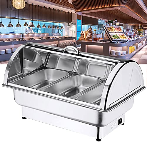 Platos eléctricos de acero inoxidable para calentar alimentos para fiestas y bufés, 9L, 13L, bufé comercial con tapa, control de temperatura ajustable para mantener la comida caliente durante mucho ti