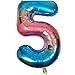 Produktbild DIWULI, XL Zahlen-Ballons, Zahl 5, blau bunt Schillernde Regenbogen Luftballons, Zahlenluftballons, Folien-Luftballons Nummer Nr Jahre, Folien-Ballons 5. Geburtstag, Party, Dekoration, Geschenk-Deko