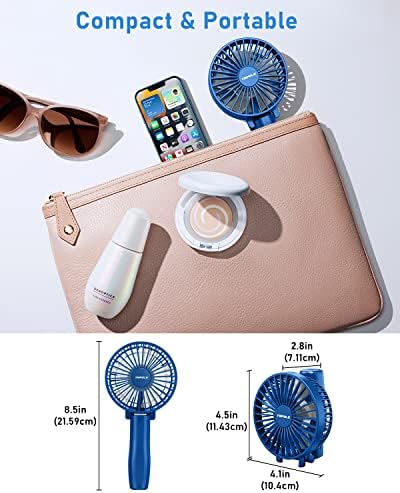 TriPole Handheld Fan Rechargeable, 4800mAh Foldable Battery USB Desk Fan, 6-21hrs Personal Pocket Fan, 3-Speed Mini Handheld Fan 180°Adjustable Portable Fan Handheld for Indoor, Outdoor-Navy Blue