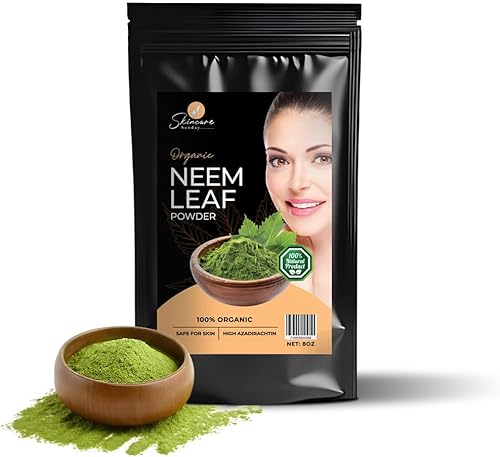 Polvo orgánico de hoja de neem para piel, cabello y baño, puro y natural, mejora el brillo, 8 onzas