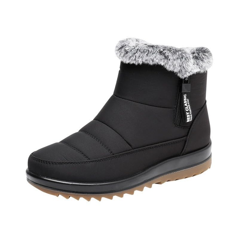 Womens Winter Waterproof Warm Cotton Boots Womens Fur Lined Slip on Orthopedic Ankle Boots with Side Zipper Waterproof