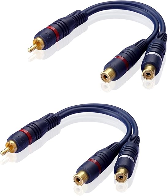 iYueMps RCA Splitter Cable,2Pack RCA Y Cable RCA Extension Cable RCA Male to Dual Female Audio Cable (15cm)