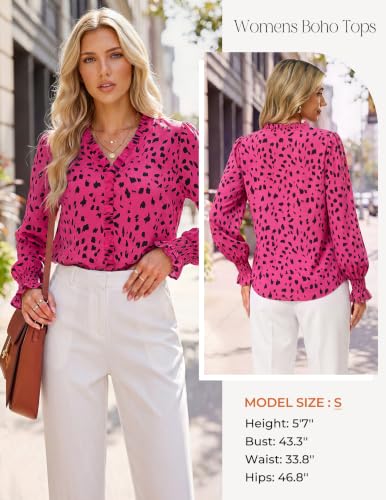 GRACE KARIN Womens Long Sleeve Boho Tops Ruffle Work Blouses Rose XL - image 4