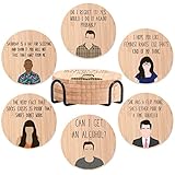 New Girl Bamboo Wood Coasters Set of 6, Funny Novelty Coasters for Drinks Absorbent with Holder