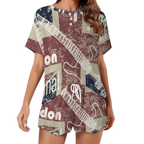 Sleepwear été femme ensemble pyjama manches courtes motif britannique confortable