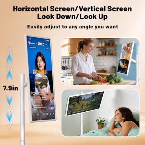 Image of VLH 32 Inch Smart Portable TV Tablet with Rolling Stand, 1080P Touch Screen Rolling TV, Built-in 38400mAh Battery, Android 15, 8+128GB Wireless TV on Wheels with Remote, 360 Rotation, 5MP Camera