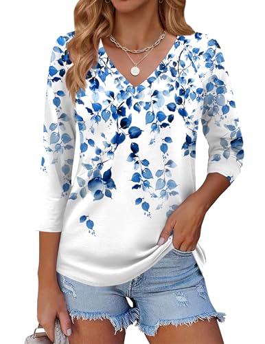 Zeagoo Womens Blouses Three Quarter Sleeve Top Floral Tunic Top