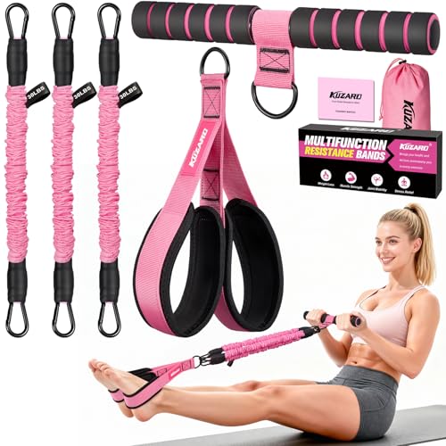 Upgraded Multifunction Pedal Resistance Band with Handle 3 Tube Adjustable Resistance Bands for Abdomen Waist Arm Core/ABS Leg Workout - Sit Up Exercise Equipment & Pilates Set for Women