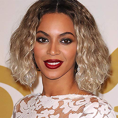 Stylish Ombre Brown White Short Wavy Bob Wigs For Black Women Synthetic Curly Hair Wigs (Ombre White)