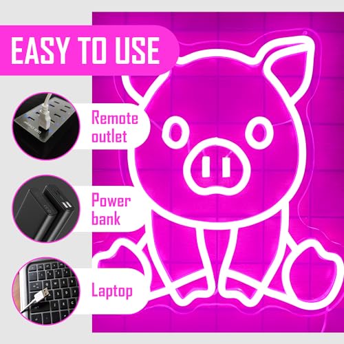 Image of Sitting Pig Neon Sign Cute Sitting Pig Led Neon Sign for Wall Decor Pig Neon Light Sign Pig Sitting Neon Sign Light Up Sign for Bedroom Game Kids Room Bar Shop Club Party Decor Gift, coloful