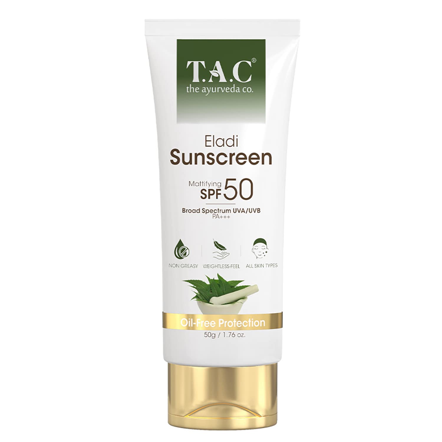 TAC The Ayurveda Co. Eladi Sunscreen, Matifying SPF 50 & PA+++, UVA & UVB Rays Protection