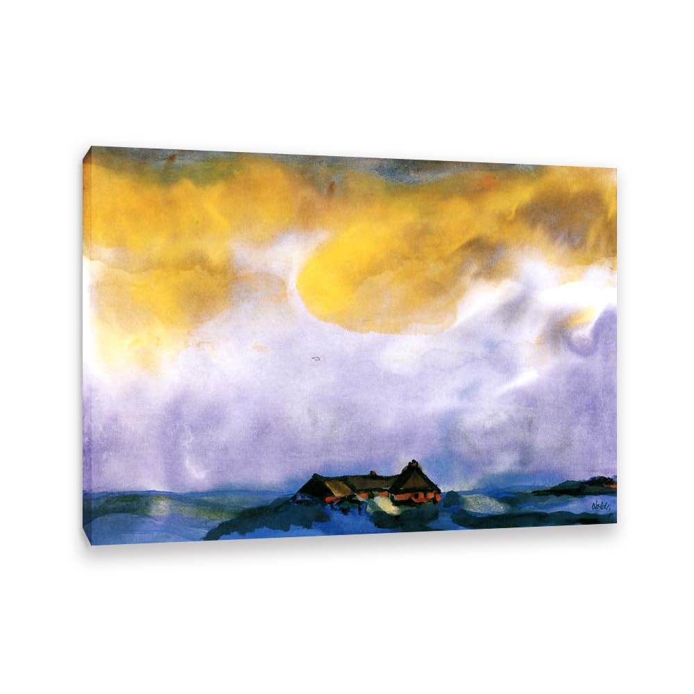 RXNHGJDS Emil Nolde Seascape Canvas Wall Art Hallig Expressionist Abstract Ocean Poster Emil Nolde Artwork Wall Decor for Living Room Bedroom Office Home Decor110x80cm(43x31in) Frame