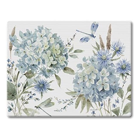 CounterArt Bohemian Blue 3mm Heat Tolerant Tempered Glass Cutting Board 10” x 8” Manufactured in the USA Dishwasher Safe Cover