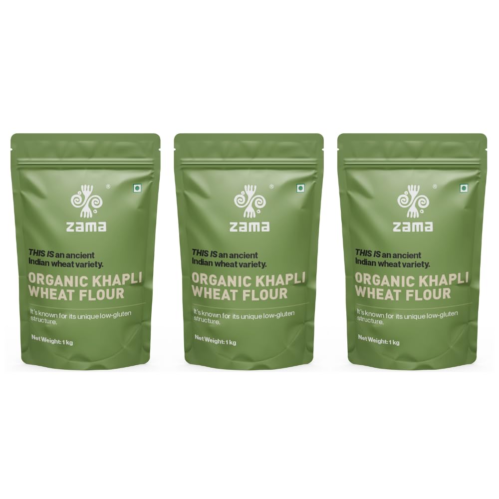 Zama Organics Khapli Wheat Flour (1Kg Pack of 3) | Emmer Wheat Flour | Healthier Alternative to Refined Wheat Atta | Rich in Fibre and Proteins | Rich in Antioxidants | Good for Diabetes | High Dietary Fiber…