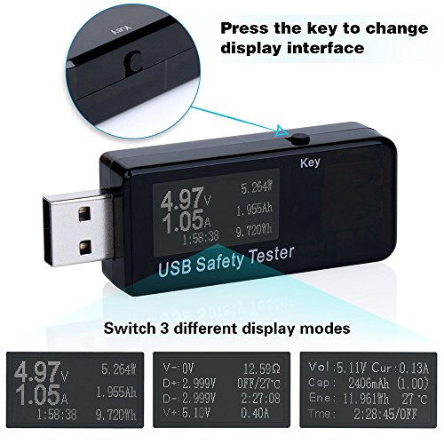 Henniu Testador Digital USB Monitor de Tensão de Corrente DC 5.1A 30V Amperímetro Medidor de Tensão