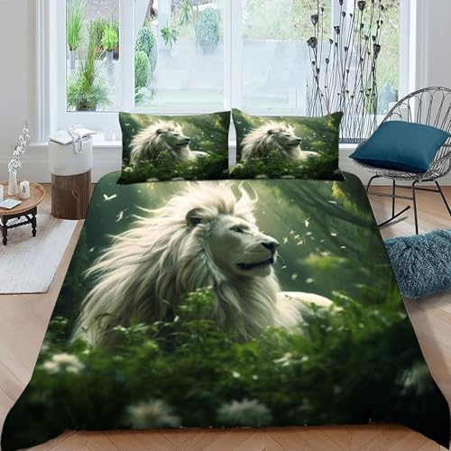 Housse de couette lion 2 pièces ensemble de literie microfibre lit double - 3