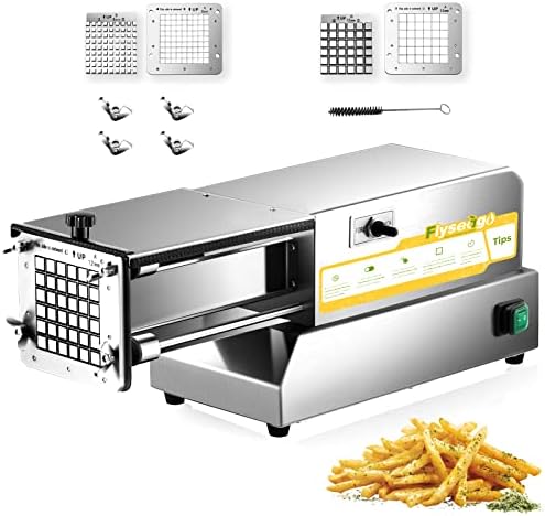 Flyseago French Fry Cutter Electric Potato Cutter Stainless Steel Professional With 2 Blades For Commercial, Home Use & Cucumbers, Carrots, Sweet Potatoes, Silvery