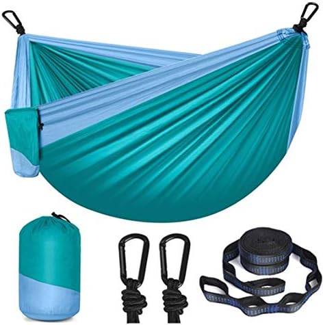 HULOSAN Camping Hammock, Double & Single Hammock Portable Outdoor Hammock Nylon Parachute with 2 Tree Straps, 2 Carabiners for Camping,Travel,Beach,Backyard,Patio,Hiking