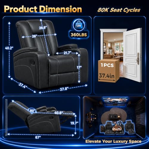 Image of 3X Manual Recliner Chair, 30 Rocks Home Theater Seating (Grey, Microfiber)