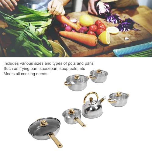 TOPINCN Frying Pan Saucepan Pot Set, Stainless Steel Cookware Set, Multifunctional Pots and Pans Set Kitchen Set Cookware Sets, Stainless Steel Skillets (Gold Handle with Kettle) - Image 5