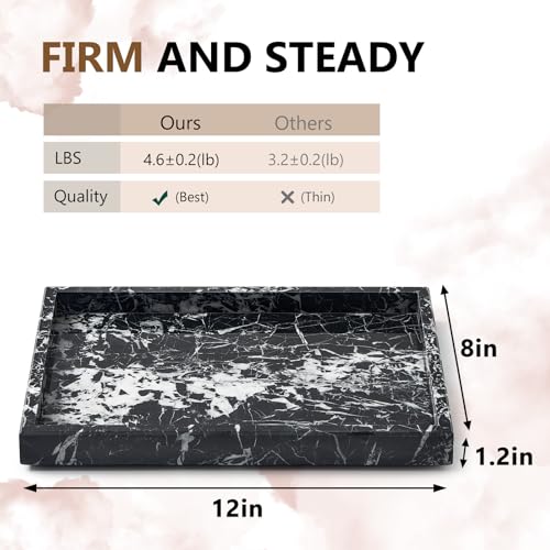 Image of Real Natural Marble Tray for Bathroom, Vanity, Kitchen and Desktop, Rectangle Genuine Marble Stone Tray for Jewelry, Cosmetics, Candles, Lotion, Perfume and Home Decor (Black)