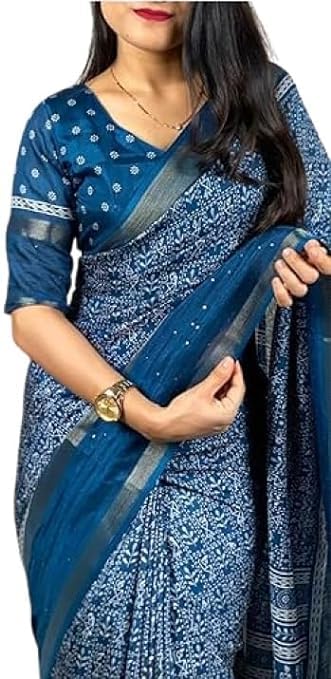 SAREEVILLAWomens New Latest Dola Silk Warli Printed Woven Sequence Work Saree with Blouse | Sarees For Womens