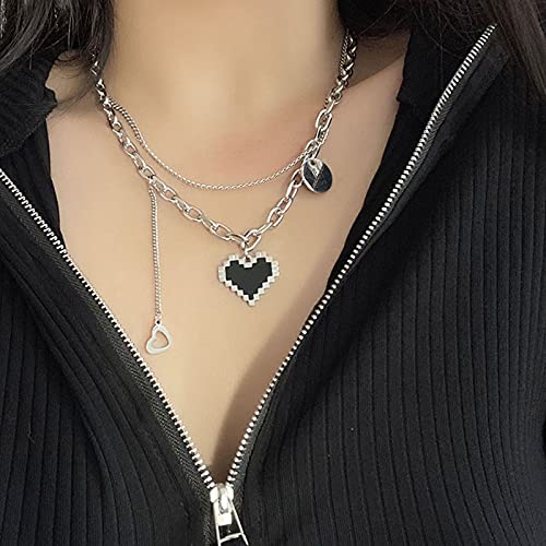 Collier d'amour mosaïque noire double rangée en acier inoxydable - 5