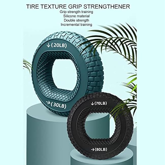 Grip Exercise Ring,70 to 80LB Hand Grip Strengthener Soft Silicone Portable Tire Texture Forearm Finger Exerciser Grip Strength Trainer Ring Black