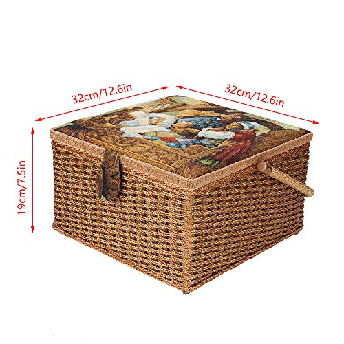 Household Hand-Woven Sewing Basket Thread Needle Scissors Storage Box Sewing Organizer with Handle
