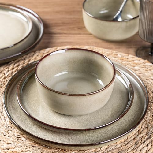 Image of GBHOME Dinnerware Sets for 8, 24 Pieces Stoneware Plates and Bowls Sets, Scratch Resistant Dishes, Dishwasher & Microwave Safe, Reactive Glaze