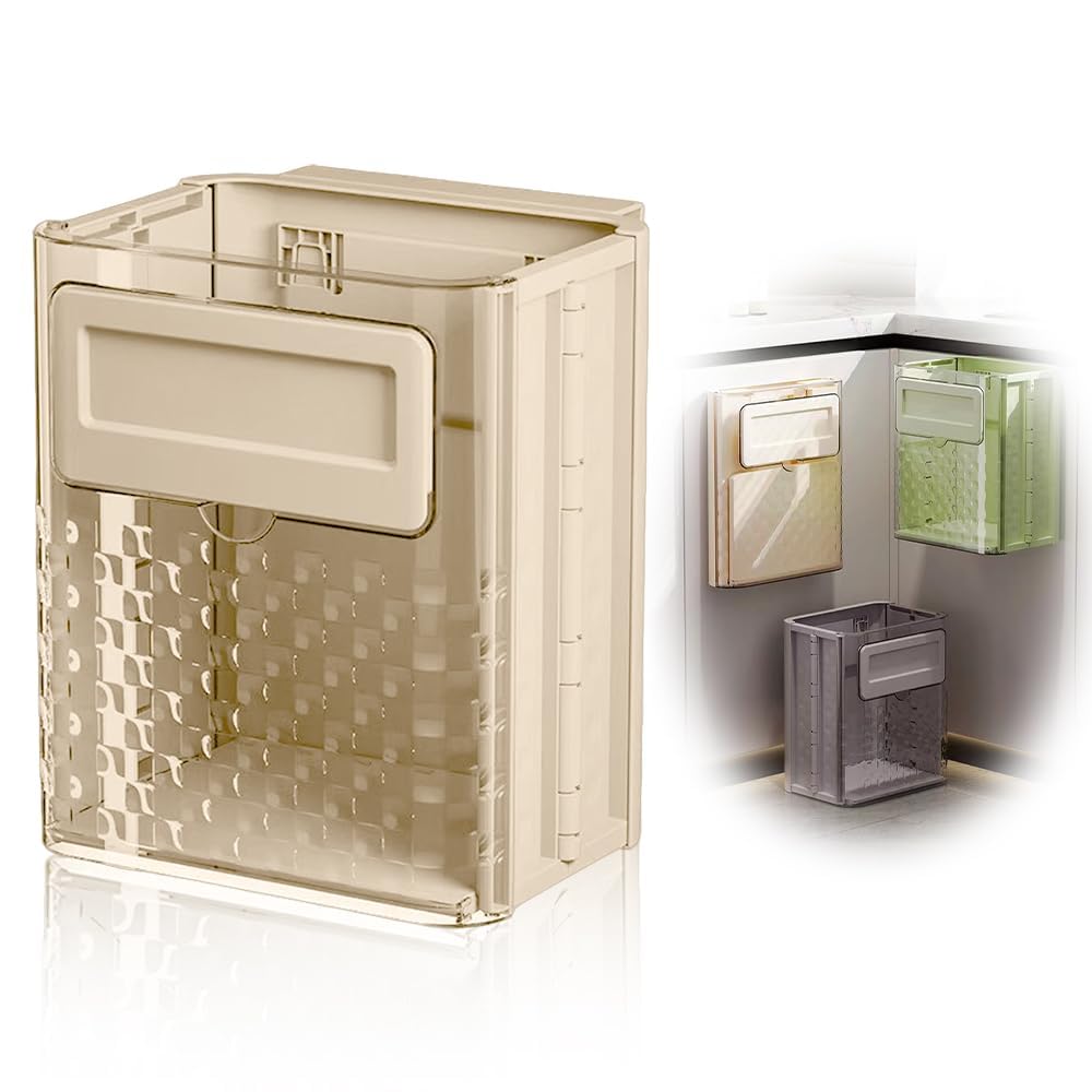 Green Foldable Transparent Rectangular Kitchen Trash Can, 6.89L Capacity, Ideal for Cabinets/Cars/Bedrooms/Bathrooms