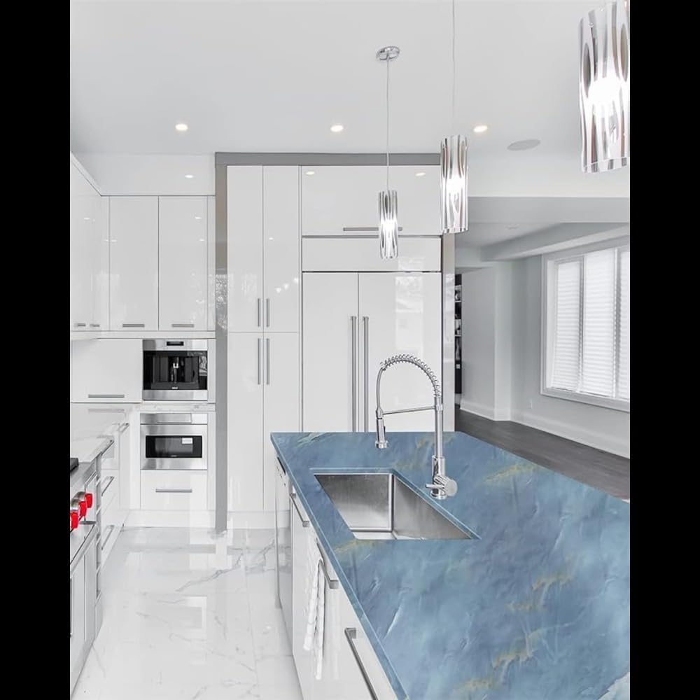 NAUVEN Premium Blue Stone Marble Wallpaper Roll Self Adhesive PVC Vinyl Film, Waterproof Contact Paper for Kitchen Cabinets Countertops Shelves Furniture Decoration 2