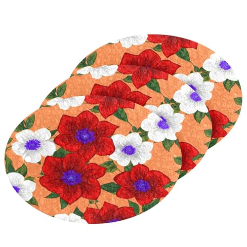 Wassud Red & White Flower Wood Pulp Dish Sponges, 3-Pack