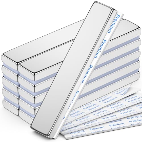 Image of FINDMAG Rare Earth Magnet Strips with Adhesive Backing, 10 Pack, 60x10x4mm | Strong neodymium bar magnets with a flat bar shape; for wall signs, cabinet doors, posters, tool storage and garage setups