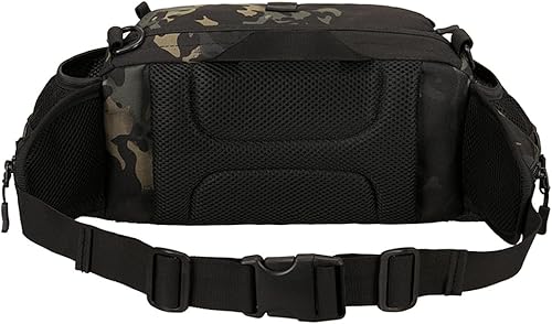 Miniatura 10 de UNISTRENGH Riñonera táctica con 2 bolsillos para botella de agua, riñoneras militares, impermeable, para caza, senderismo, correr, Negro -