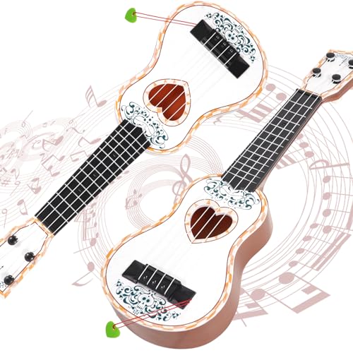 Raimy 17in Ukulele Guitar for Kids - 4 String Mini Learning Instruments Educational Musical Toy for Beginner Toddler Gifts for Age 3 4 5 6 7 8 9 Years Boys Girls Baby Children (White) - Thumbnail 2
