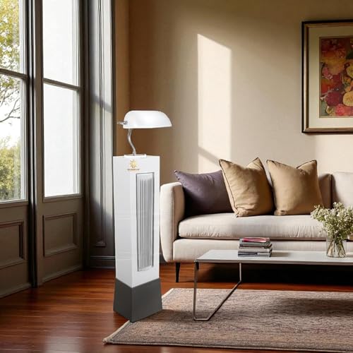 Glowave® Modern Pedestal Fan Light White and Grey Body Remote Control for Kitchen, Cafes, Hotels, Dining, Bar, Bedroom – Tricolour (LD-2503)